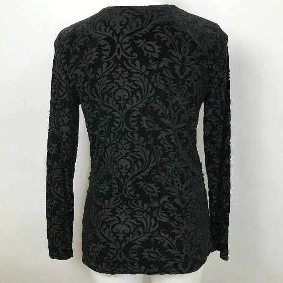 Foxcroft Black Velvet Burnout Textured Blouse Sz M - Picture 5 of 8